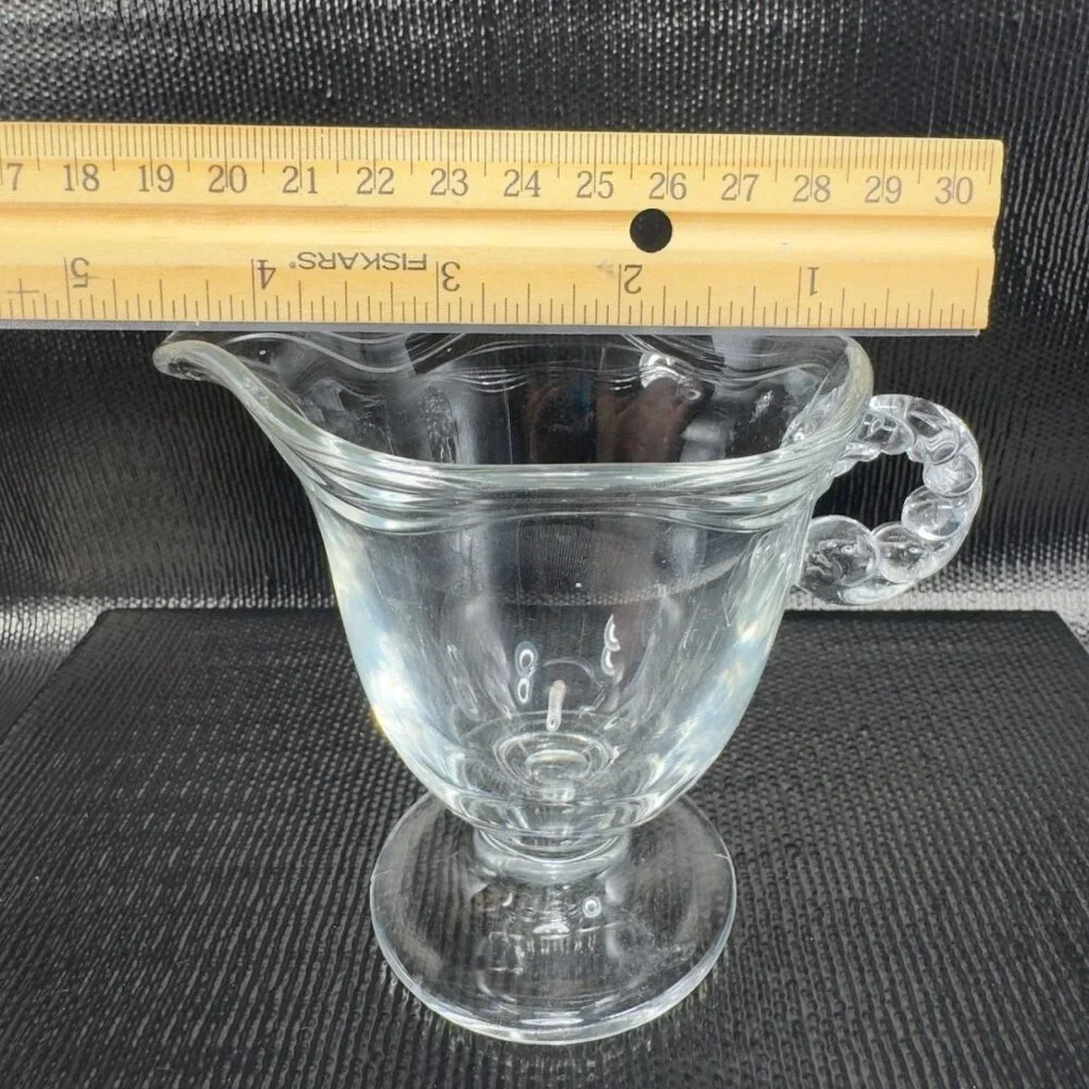 1930s Fostoria Coronet Clear Glass Creamer Small Pitcher Manganese 365nm UV Glow